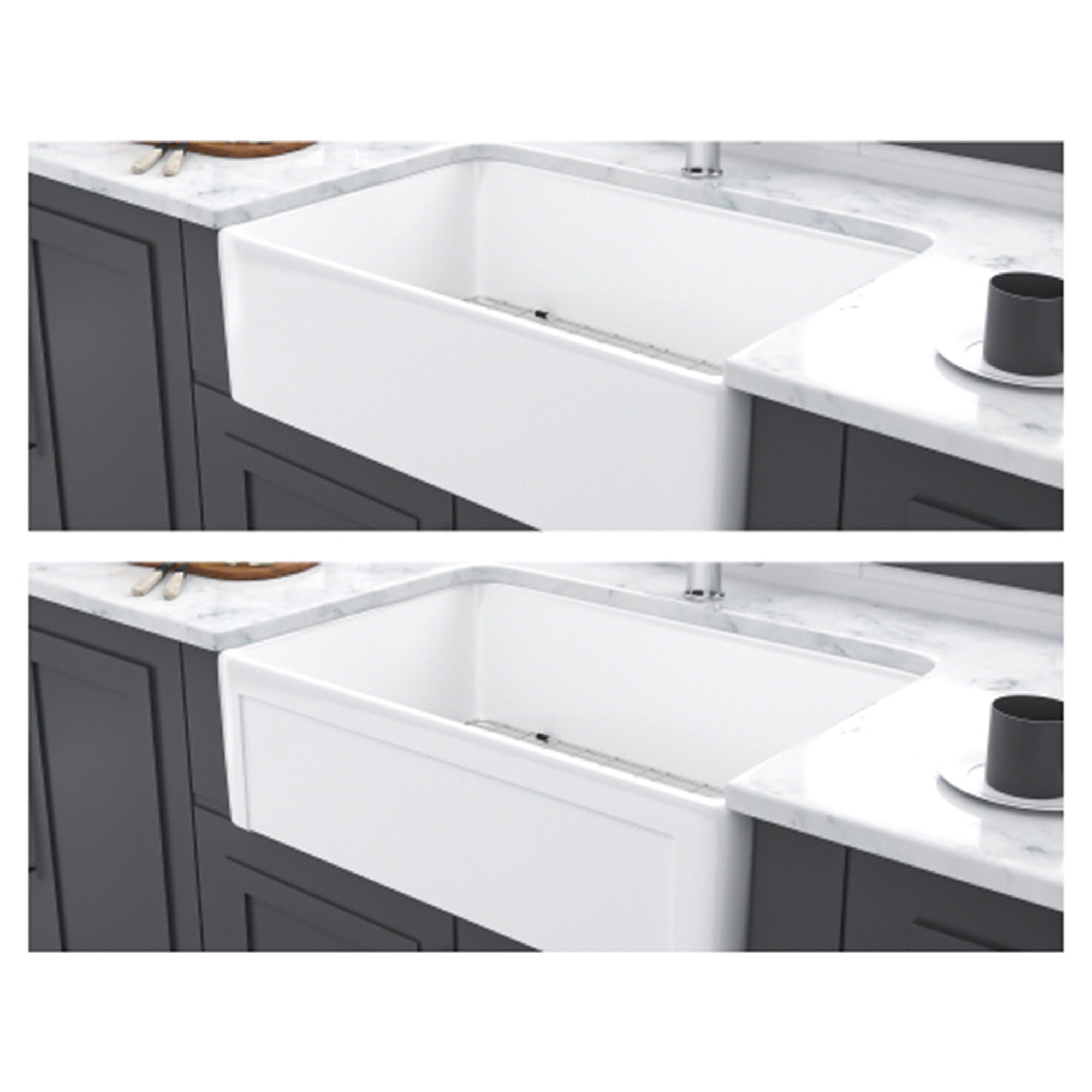 Sink 30&quot; Apron Front Reversible Single Bowl Kitchen Sink &amp; Grid And Strainer - White