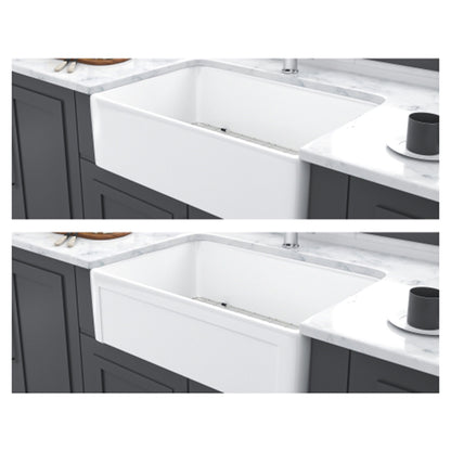 Sink 30&quot; Apron Front Reversible Single Bowl Kitchen Sink &amp; Grid And Strainer - White