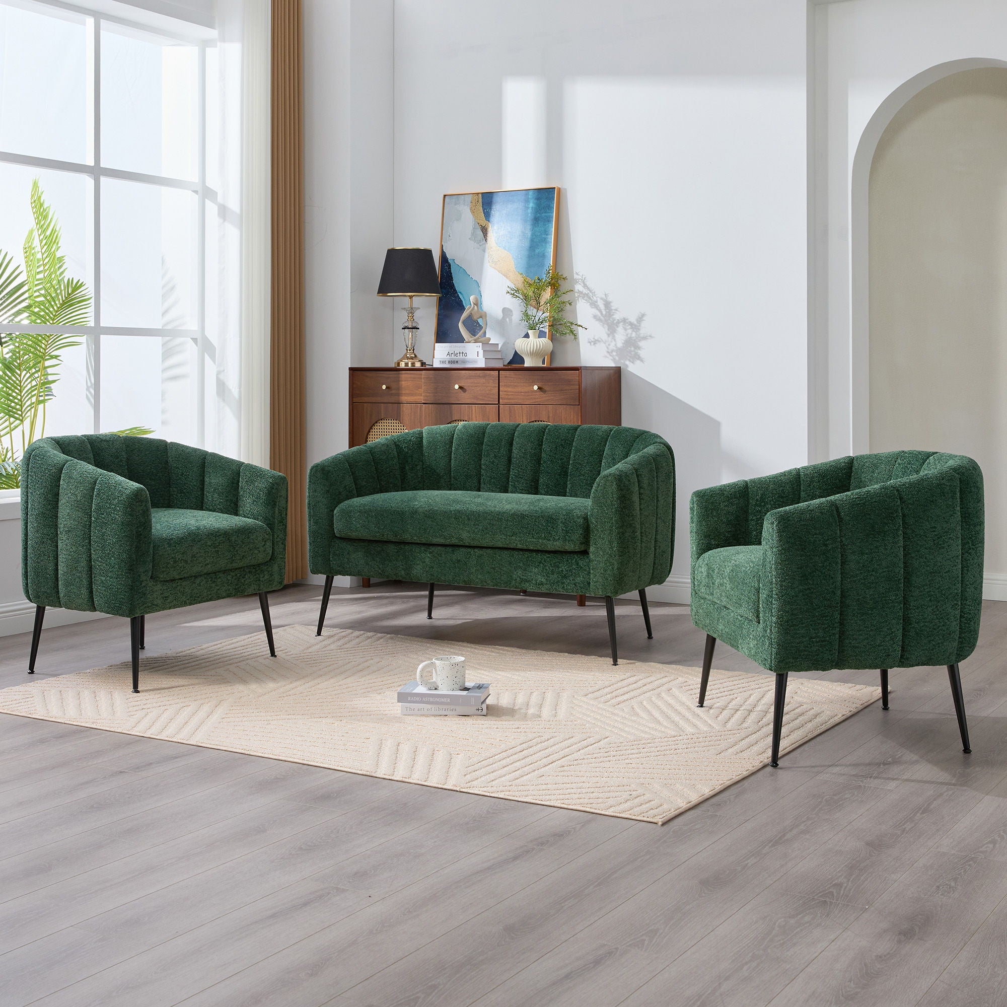 3 Piece Living Room Furniture Set Sofa &amp; Armchairs