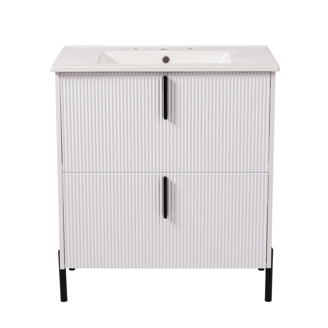 Bathroom Vanity With Ceramic Sink, Fluted Design