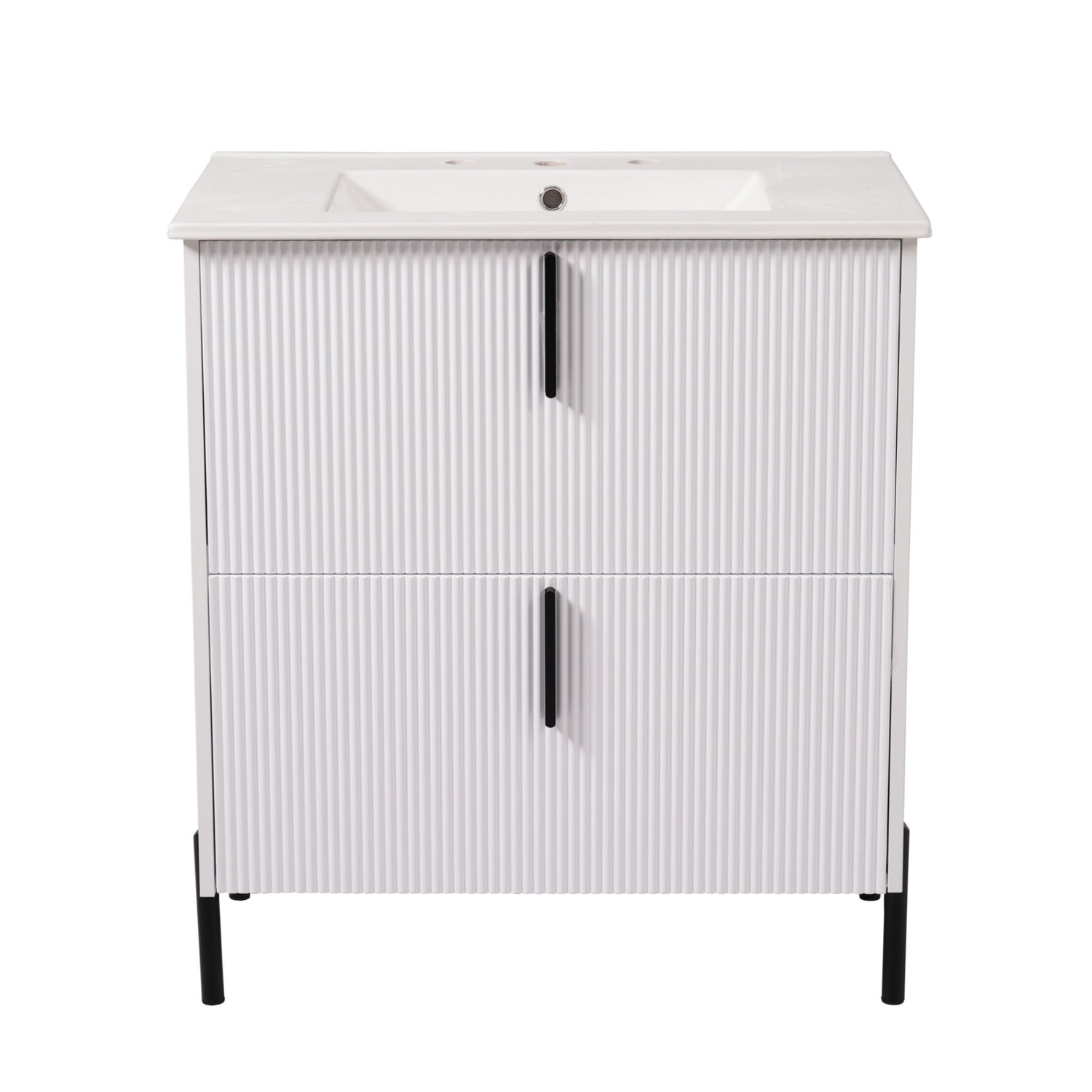 Bathroom Vanity With Ceramic Sink, Fluted Design