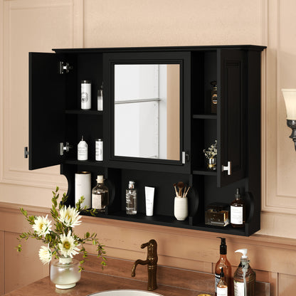 Wall Mounted Bathroom Medicine Wall Cabinet With Mirror &amp; Open Shelves