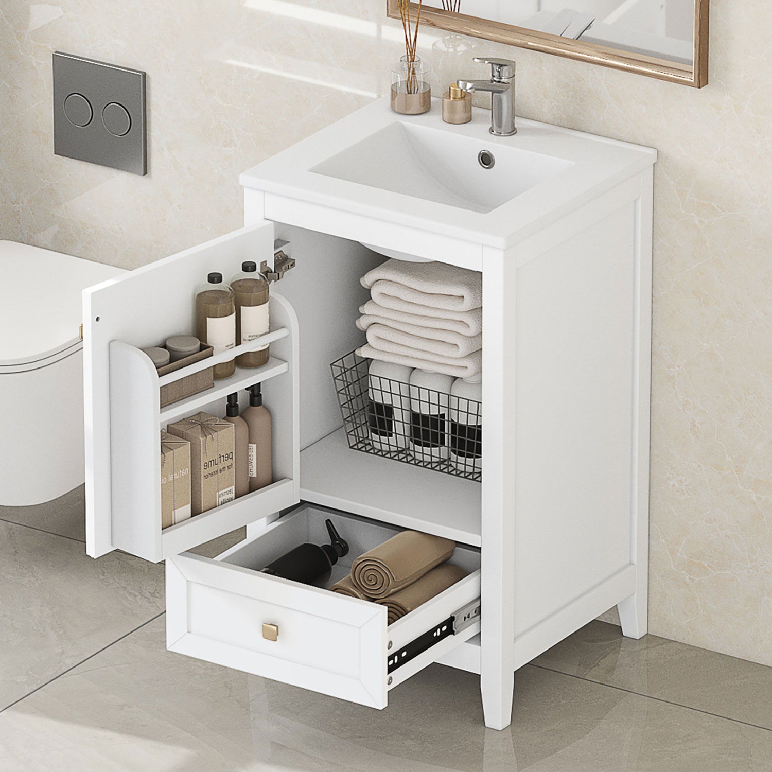 Bathroom Vanity With Sink, Soft Closing Cabinet Door, Storage Rack And Drawer