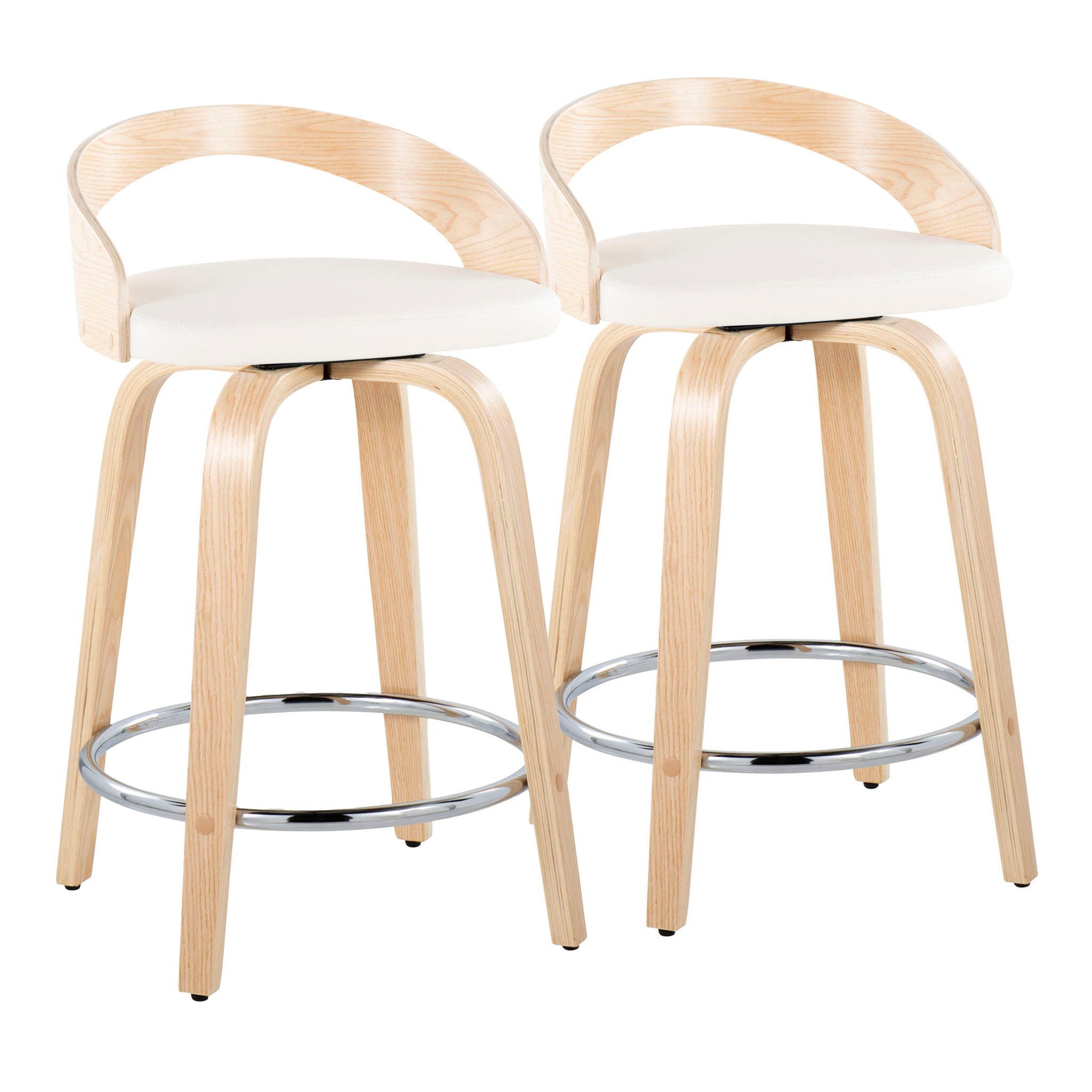 Grotto - Contemporary Fixed Height Counter Stool &amp; Swivel, Round Footrest (Set of 2)