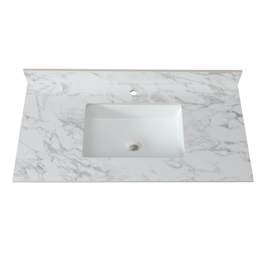 Elegant Bathroom Vanity Top With Rectangular Ceramic Sink And Backsplash