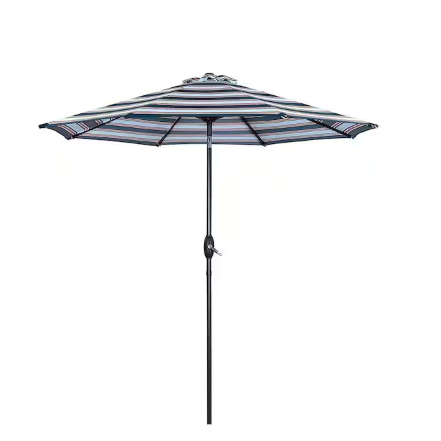 Patio Umbrella With Crank Lift &amp; Push Button Tilt Frame, 200G / Sqm Solution Dyed Canopy - Blue Multi / Brown