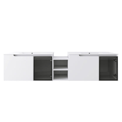 Wall Mounted Bathroom Vanity With Sink, Soft Close Doors, Cabinet &amp; Half Door