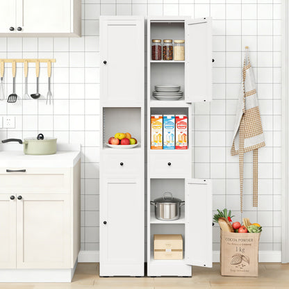 Tall Bathroom Storage Cabinet, 5-Tier Narrow With 2 Doors &amp; Adjustable Shelves, Freestanding - White