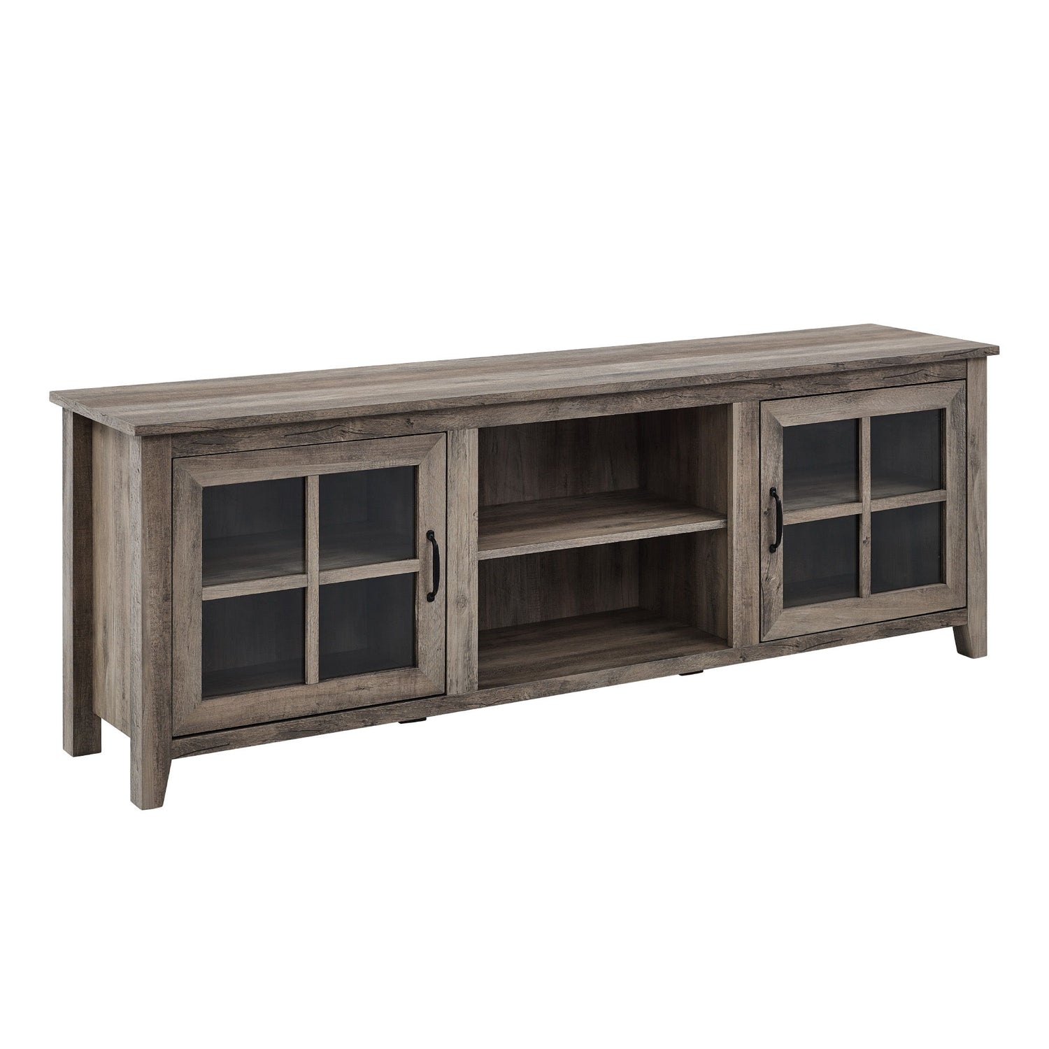 Modern Farmhouse 2 Door Glass Windowpane 70&quot; TV Stand For 80&quot; TVs