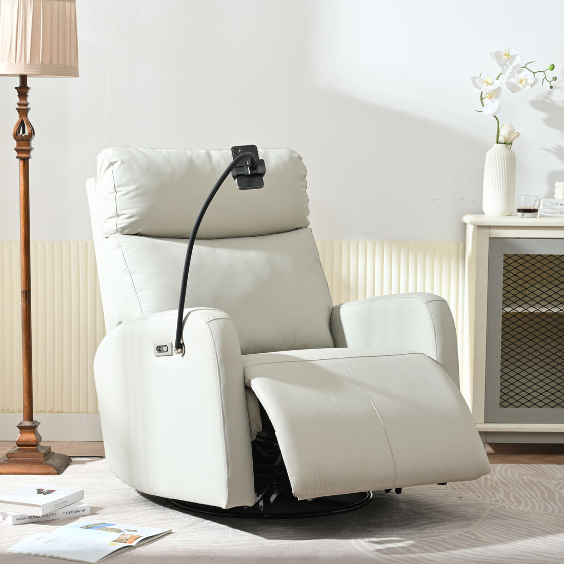 31.5&quot; 270 Power Swivel Rocker Recliner Chair, Electric Glider Reclining Sofa With USB Ports, Power Swivel Glider, Rocking Chair Nursery Recliners For Living Room Bedroom - Light Gray