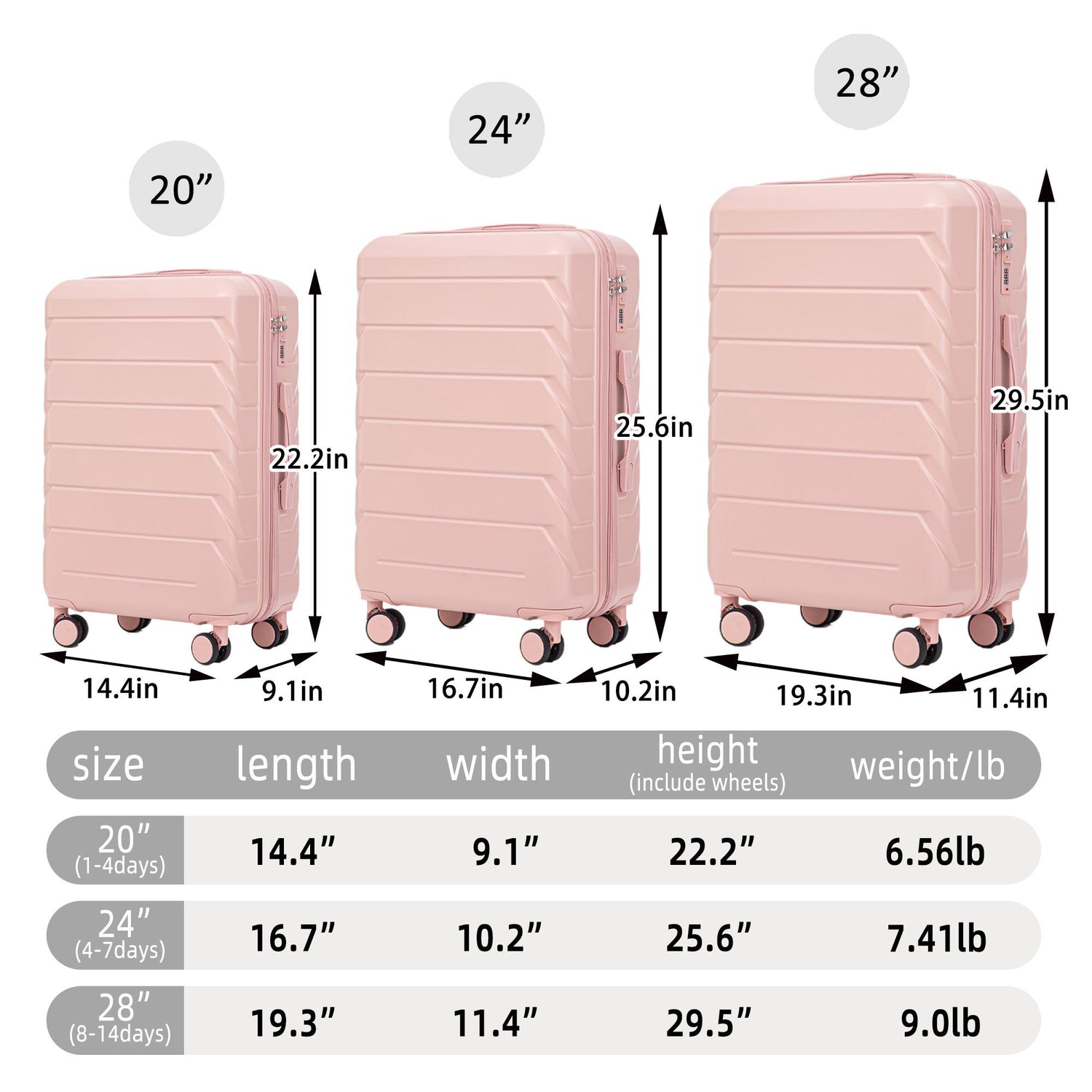 3 Pieces Set 20&quot; / 24&quot; / 28&quot; Spinner Wheel Luggage With Combination Lock