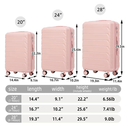 3 Pieces Set 20&quot; / 24&quot; / 28&quot; Spinner Wheel Luggage With Combination Lock