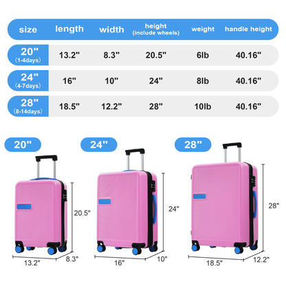 Hardshell Luggage Sets 3 Pieces Contrast Color Suitcase With Spinner Wheels And Tsa Lock 20&quot; 24&quot; 28&quot; Available