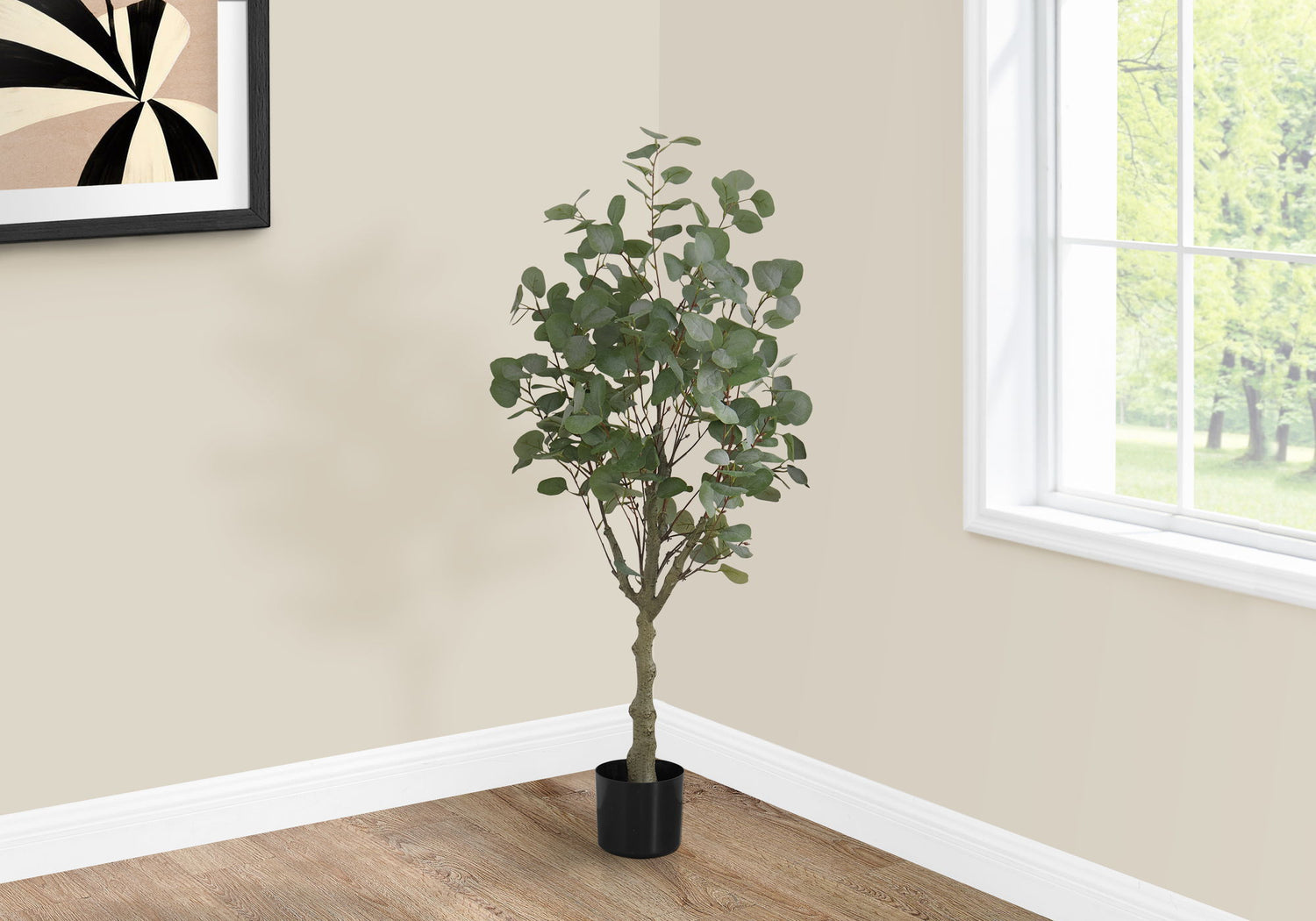 46&quot; Tall, Artificial Plant, Eucalyptus Tree, Indoor, Faux, Fake, Floor, Greenery, Potted, Decorative - Green / Black