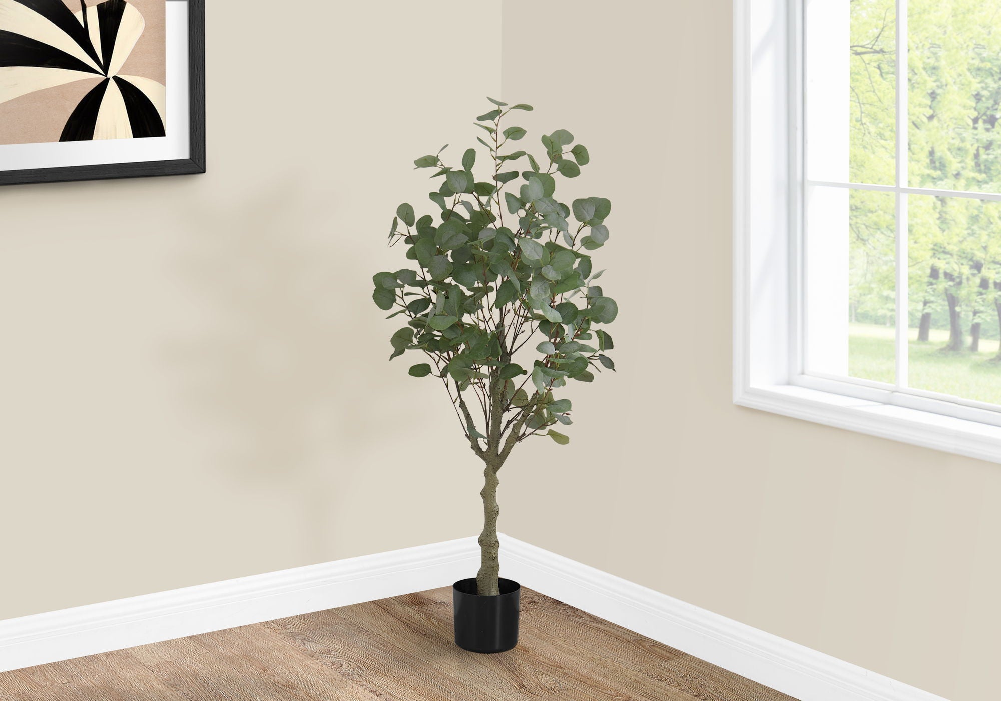 46&quot; Tall, Artificial Plant, Eucalyptus Tree, Indoor, Faux, Fake, Floor, Greenery, Potted, Decorative - Green / Black