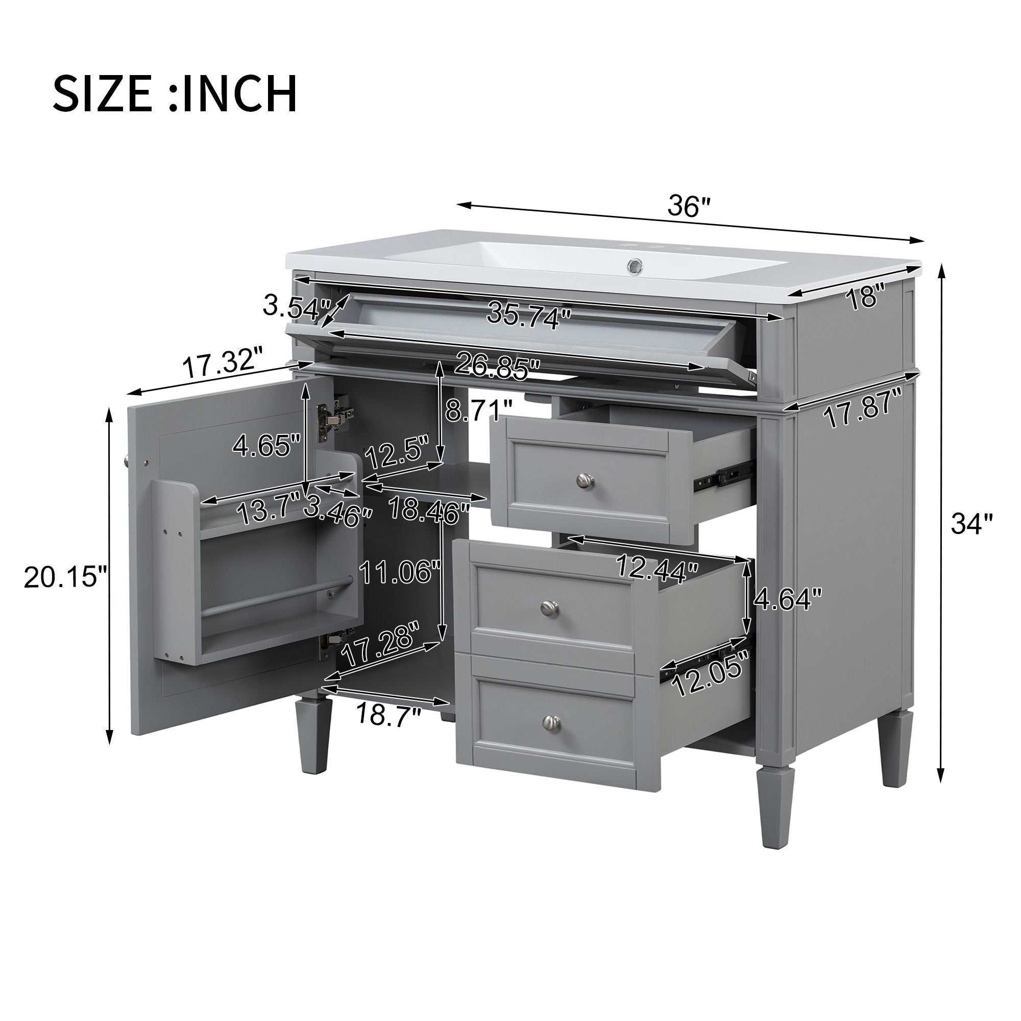 Bathroom Vanity &amp; Top Sink, Modern Bathroom Storage Cabinet With 2 Drawers And A Tip-Out Drawer