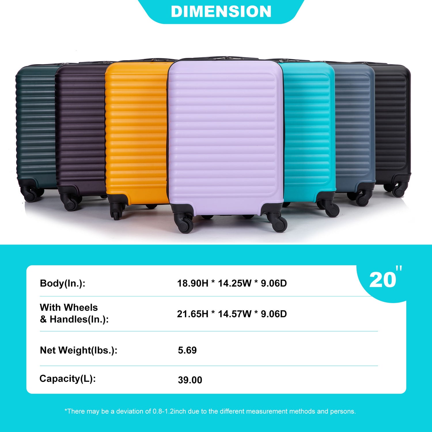 20&quot; Carry On Luggage Lightweight Suitcase, Spinner Wheels