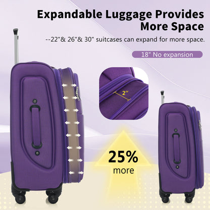 Softside Luggage 4 Piece Set With Expandable Spinner Wheels