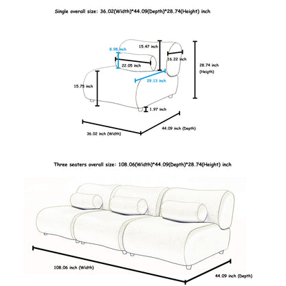Contemporary Modular 3 Seat Sectional With Deep Seating, Soft Backrest