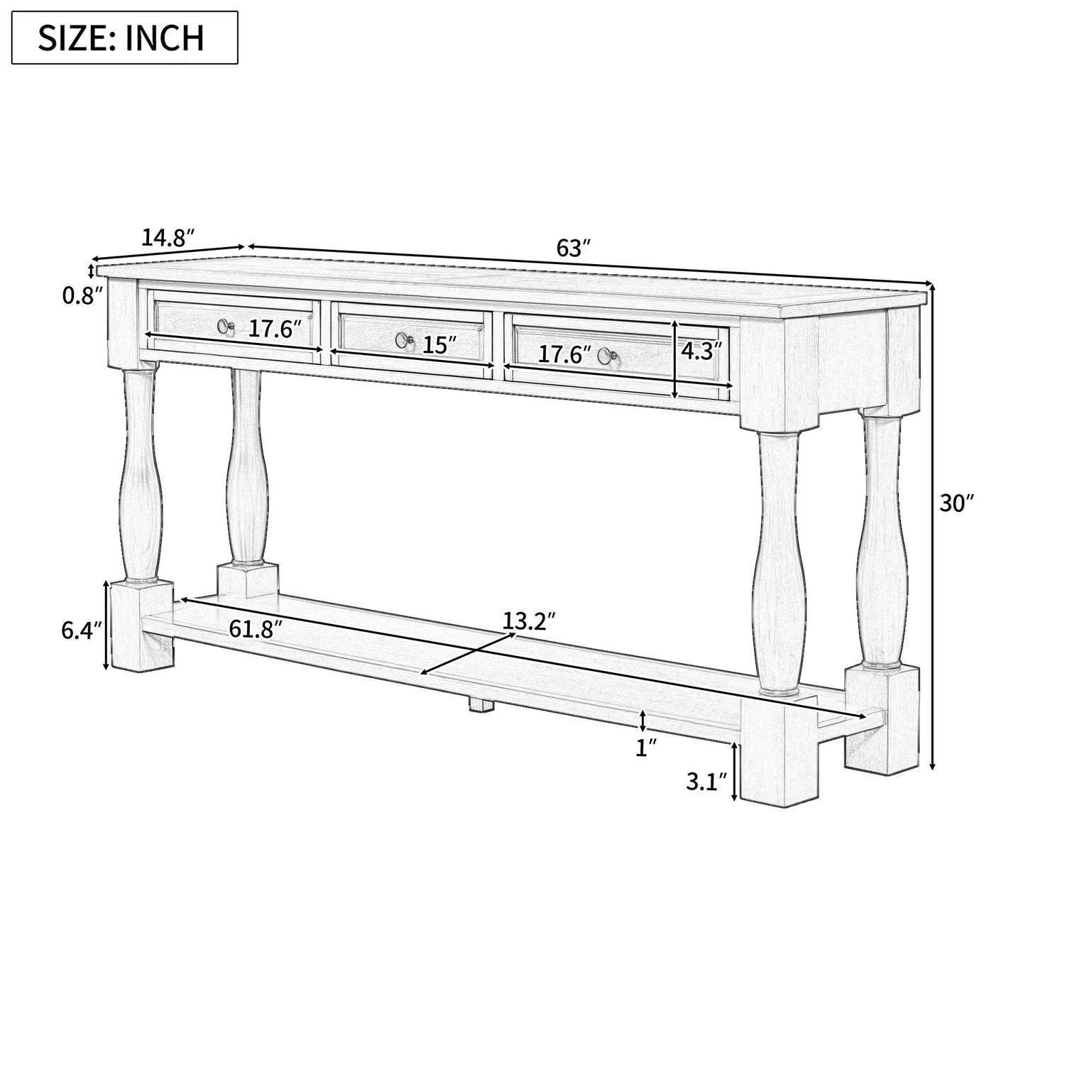 Console Table Long Console Table With Drawers And Shelf For Entryway, Hallway, Living Room