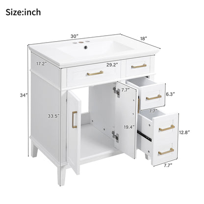 Modern Bathroom Vanity With Sink, Storage Cabinet, Soft Close Doors, Deep &amp; Standard Drawers