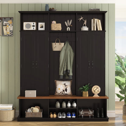 Entryway Hall Tree With Bench, 3 Top Cubbies &amp; Bottom Storage Space