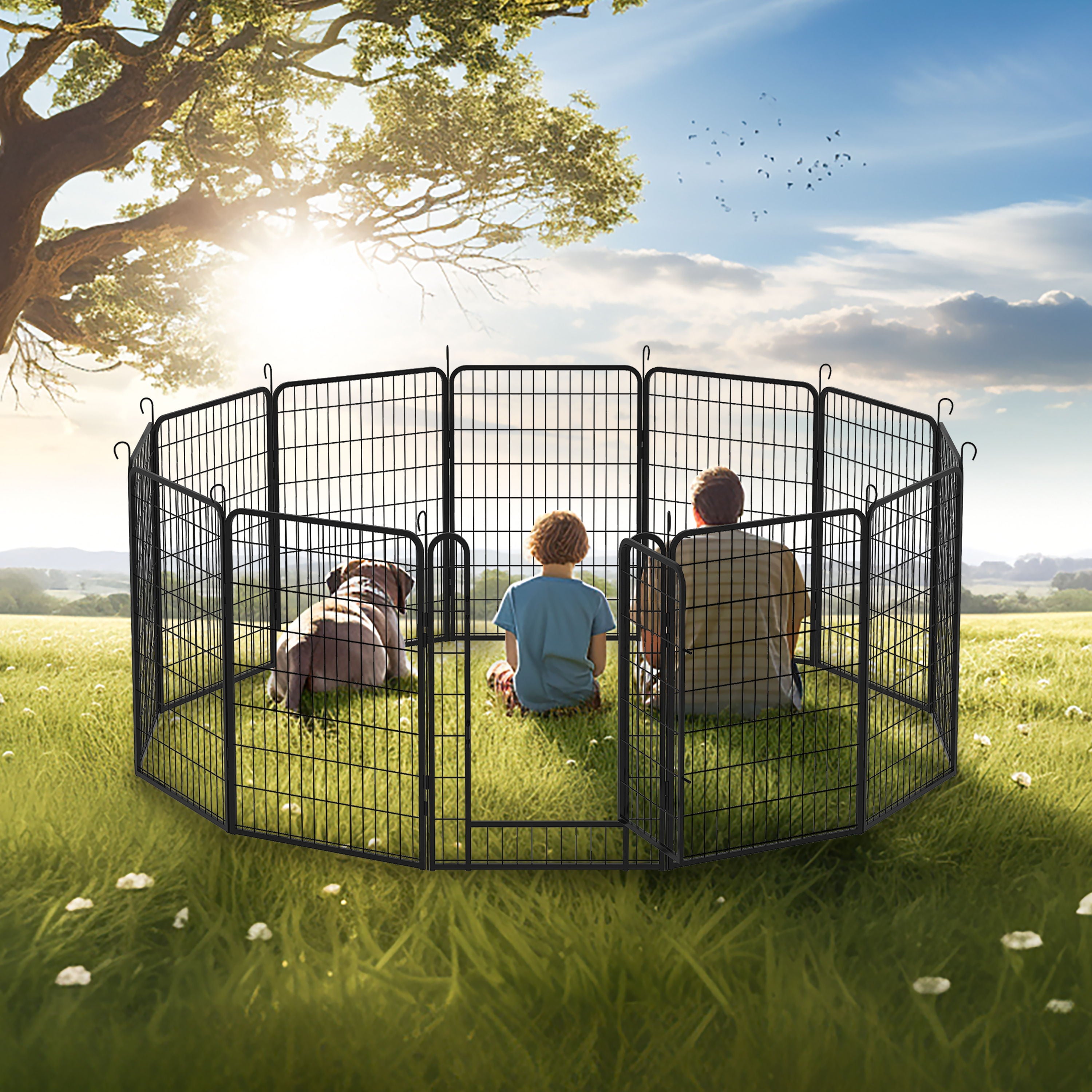 81.1&quot; 12 Panels Heavy Duty Metal Playpen With Door, Dog Fence Pet Exercise Pen For Outdoor - Black