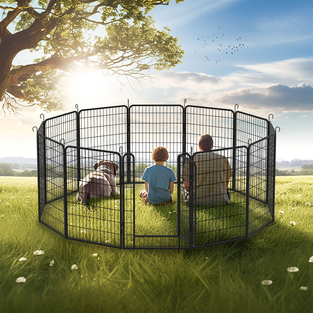 81.1&quot; 12 Panels Heavy Duty Metal Playpen With Door, Dog Fence Pet Exercise Pen For Outdoor - Black