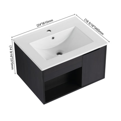 Wall Mounted Floating Bathroom Vanity With Open Shelf &amp; Soft Close Door