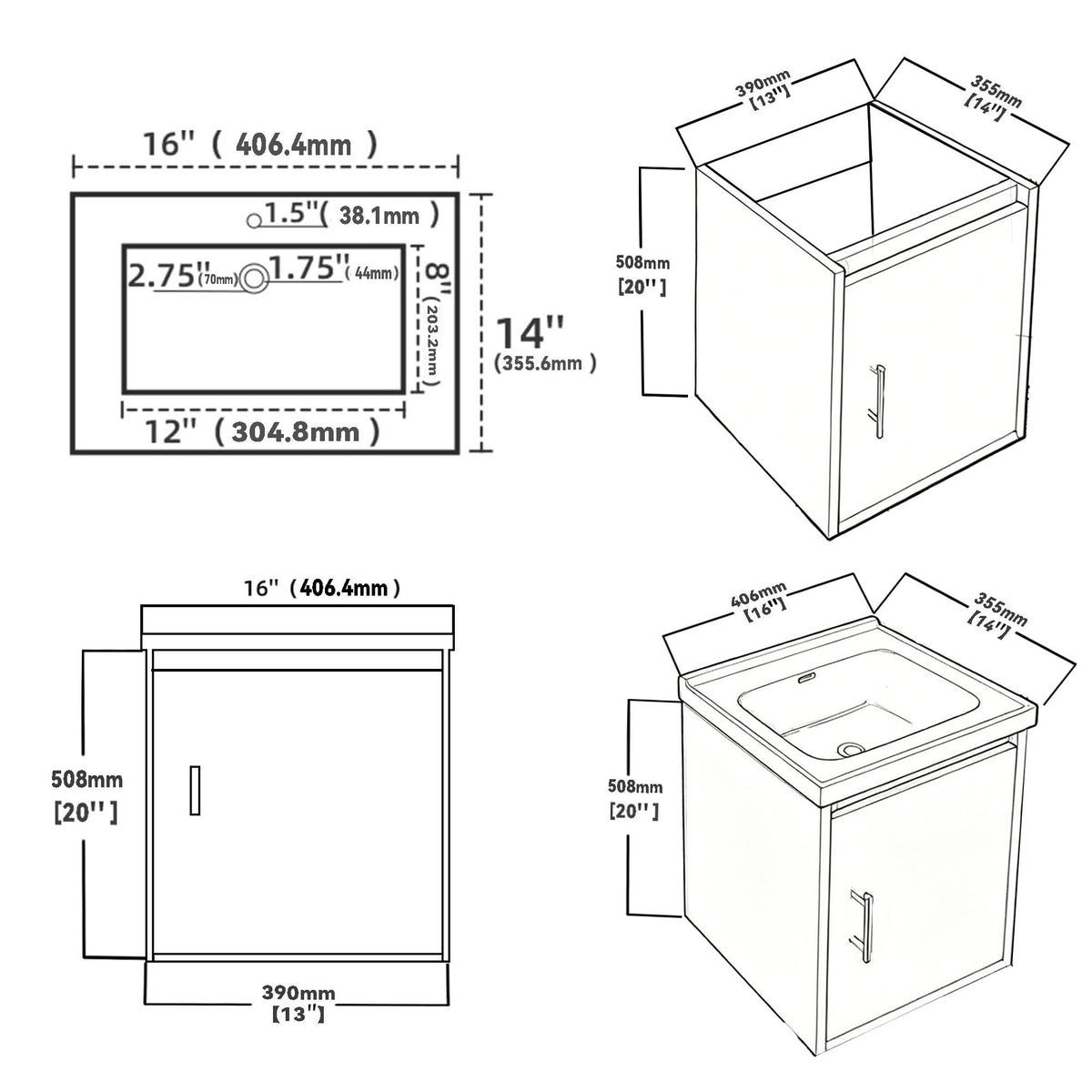 16" Floating Bathroom Vanity Combo, Wall Mounted Cabinet With Sink &amp; Soft Close Doors For Small Bathrooms - Khaki