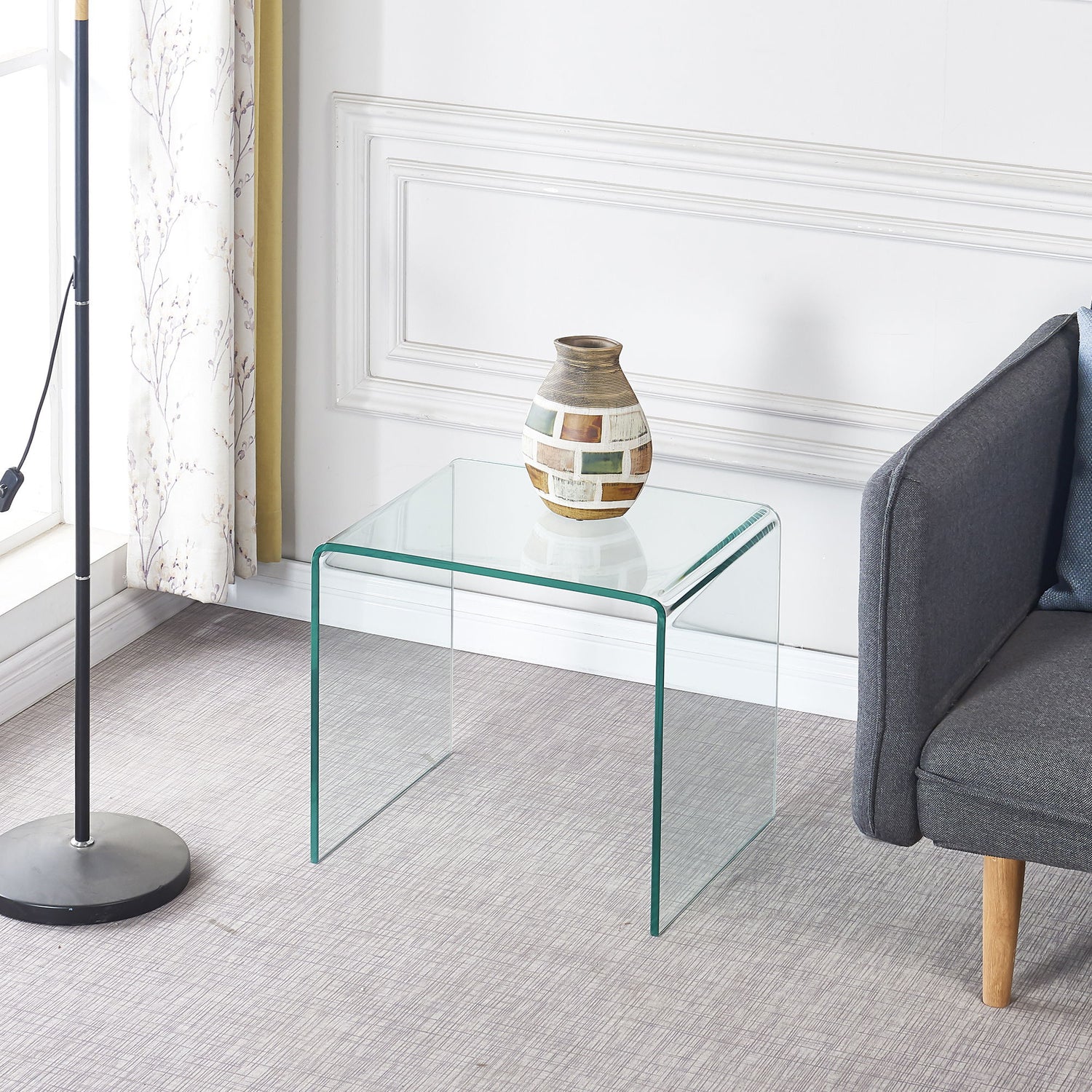 Small Clear Glass Side &amp; End Table, Tempered Glass End Table Small Coffee Table - Transparent