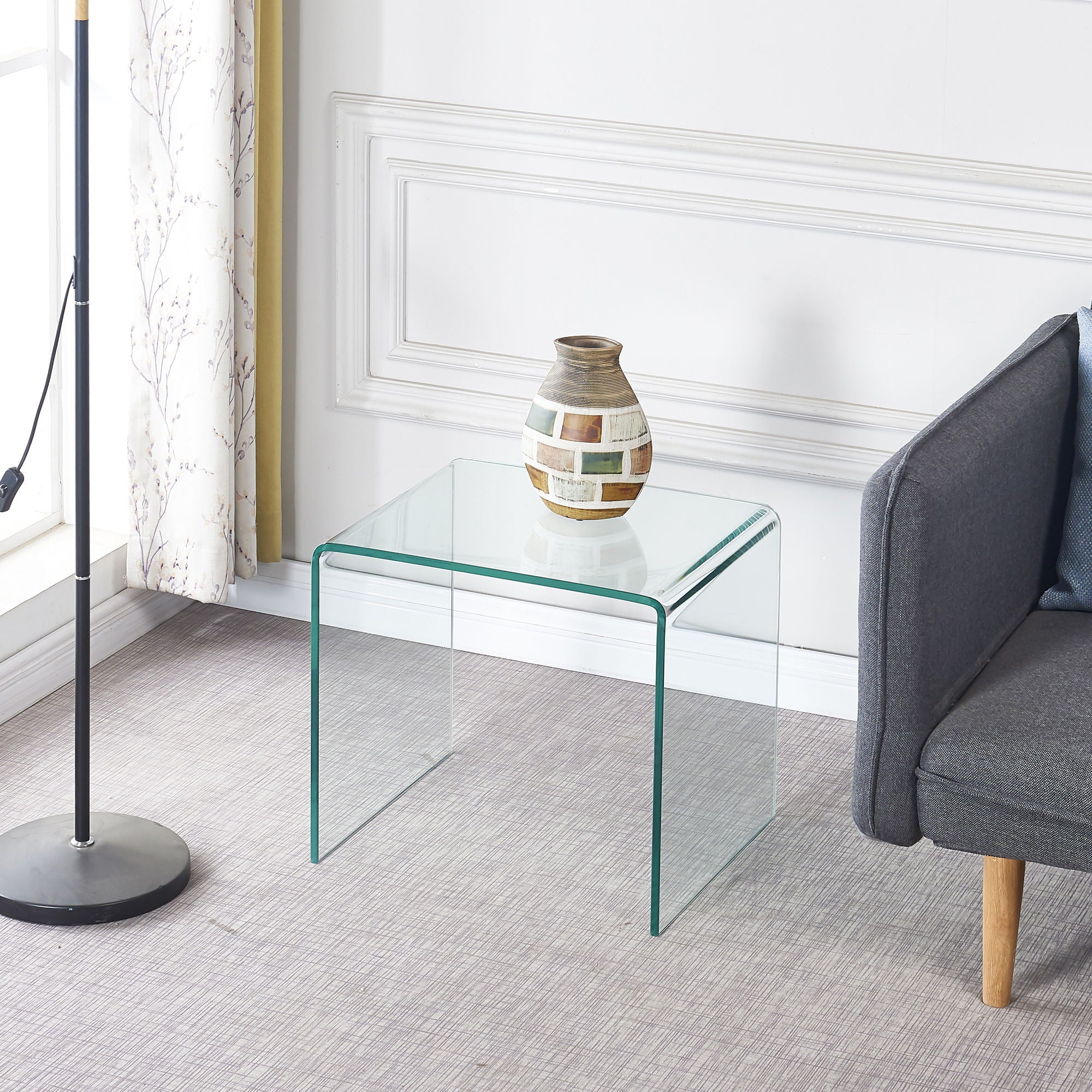 Small Clear Glass Side &amp; End Table, Tempered Glass End Table Small Coffee Table - Transparent
