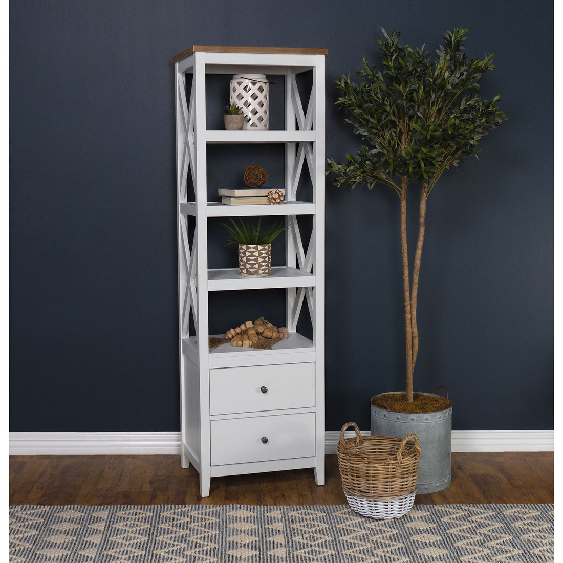Delaney - 4 Shelf Bookcase With Top Storage Tower - White
