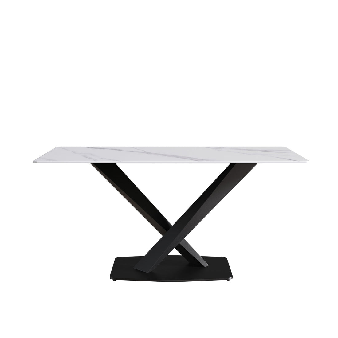 63&quot; Modern Artificial Stone Straight Edge Metal X-Leg Dining Table, 6 People - White / Black