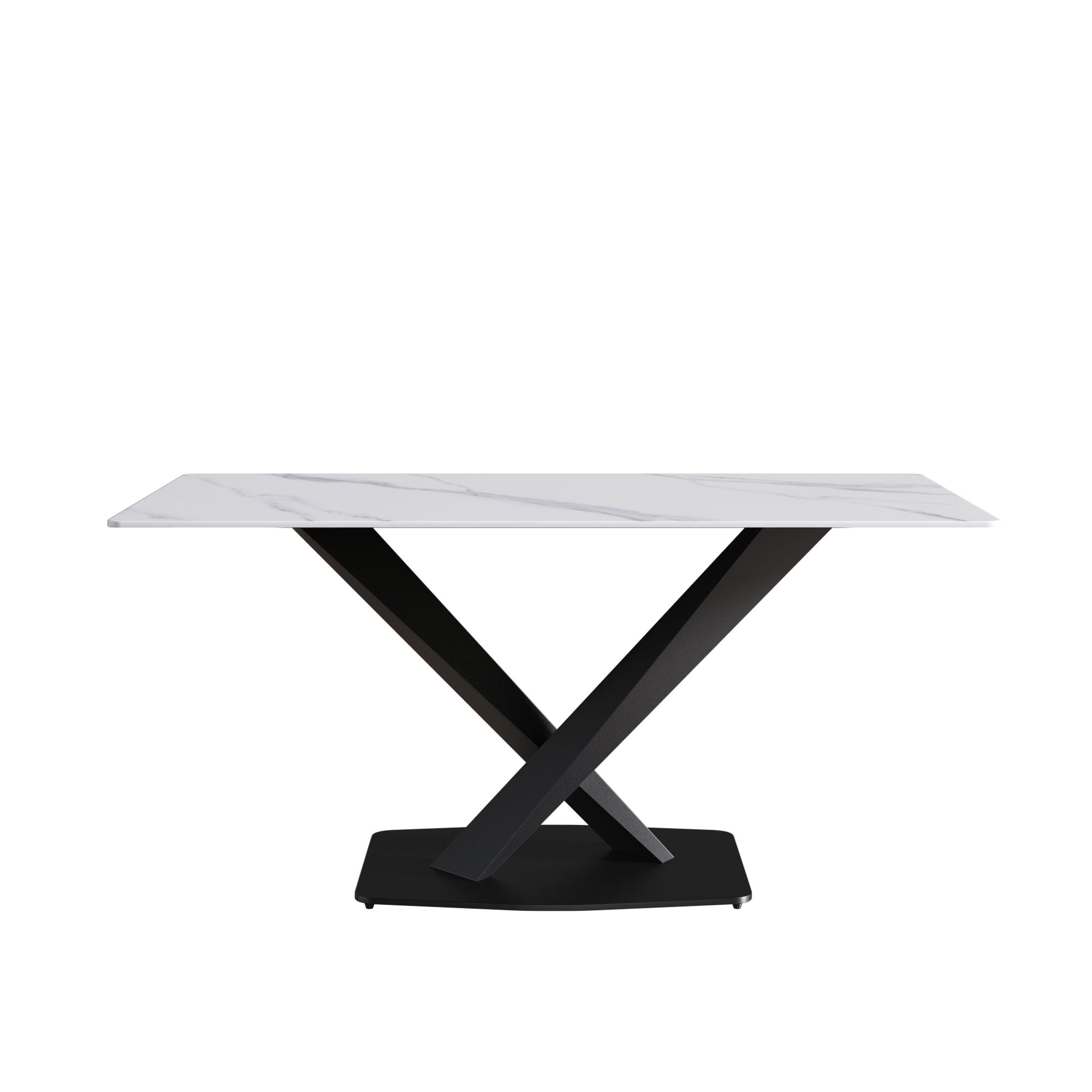 63&quot; Modern Artificial Stone Straight Edge Metal X-Leg Dining Table, 6 People - White / Black