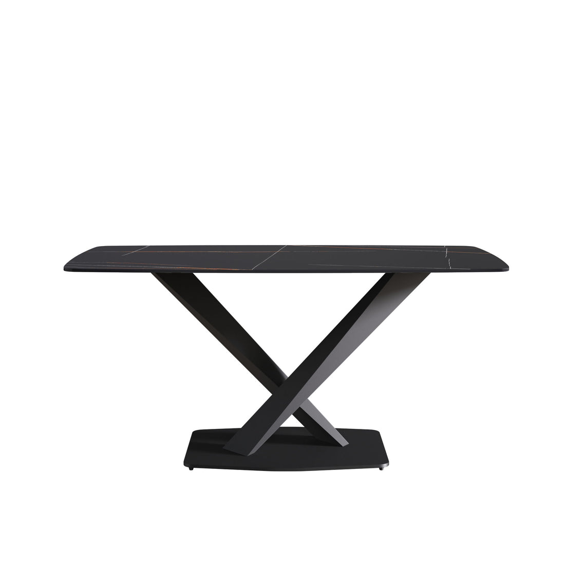63&quot; Artificial Stone Black Curved Black Metal Leg Dining Table - Black