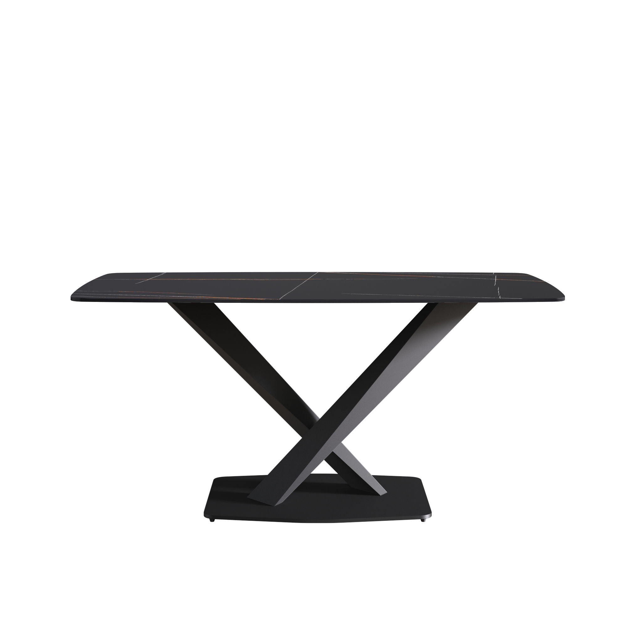 63&quot; Artificial Stone Black Curved Black Metal Leg Dining Table - Black