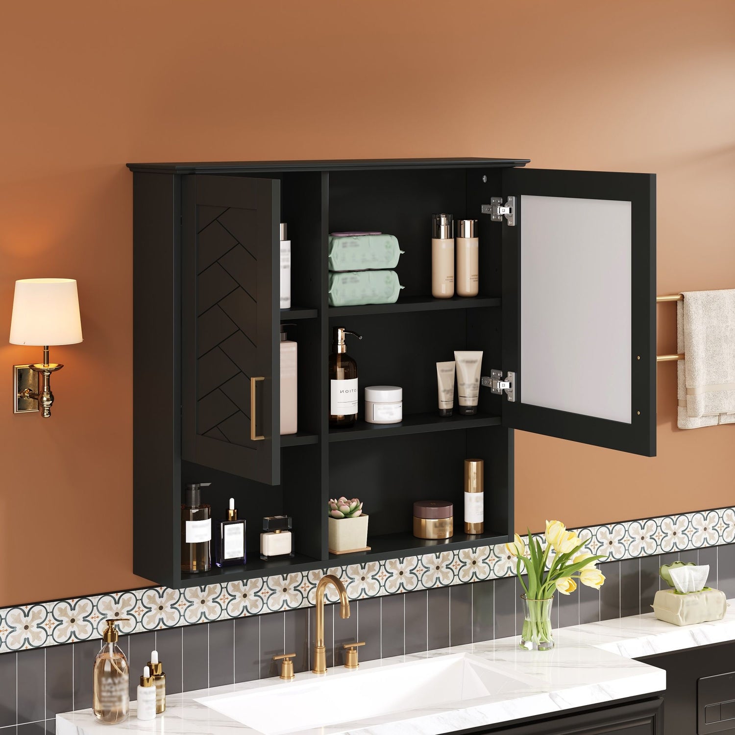 2 In 1 Wall-Mounted Mirror Cabinet With Adjustable Shelves, Soft-Close Doors, High-Definition Mirror &amp; Storage