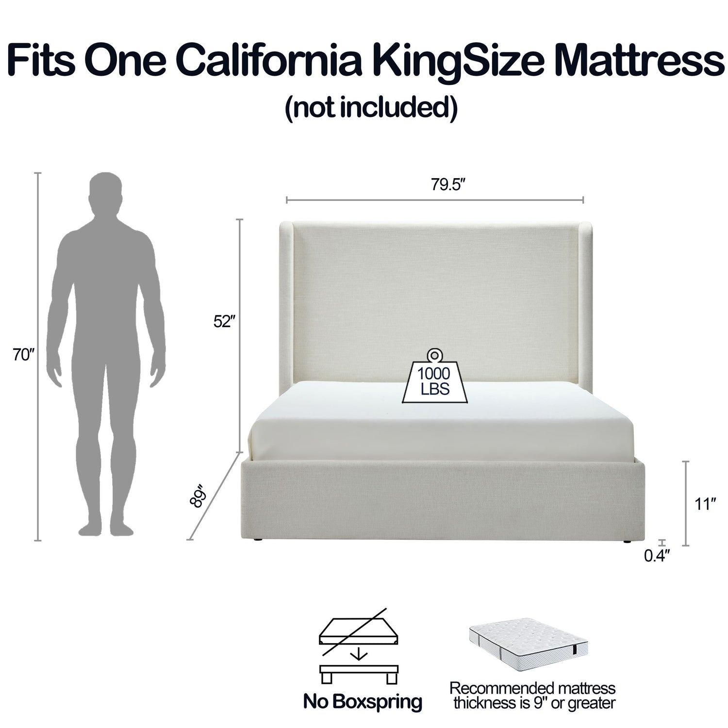 Carmen - California King Size Upholstered Wingback Bed - Ivory