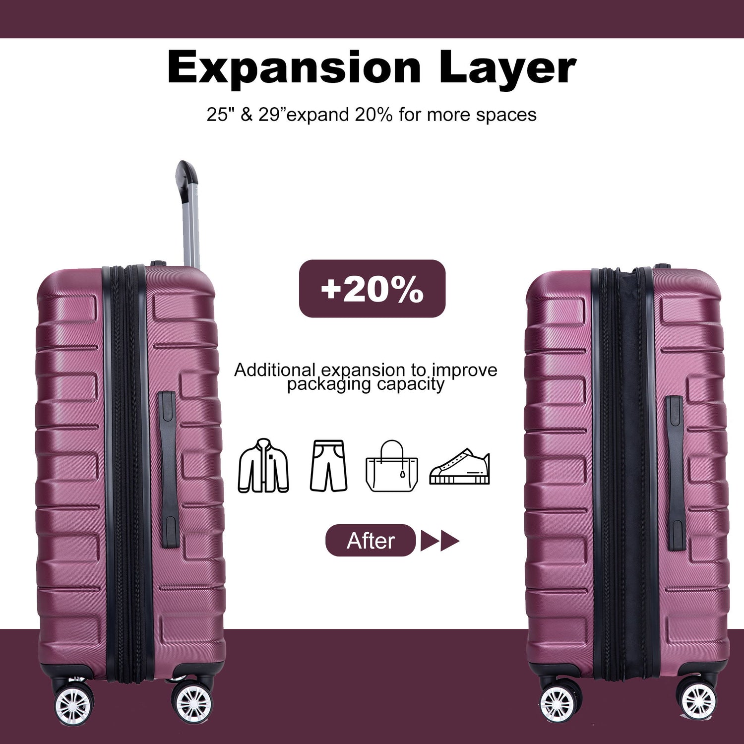 3 Piece Luggage Sets Lightweight &amp; Durable Expandable Suitcase With Two Hooks