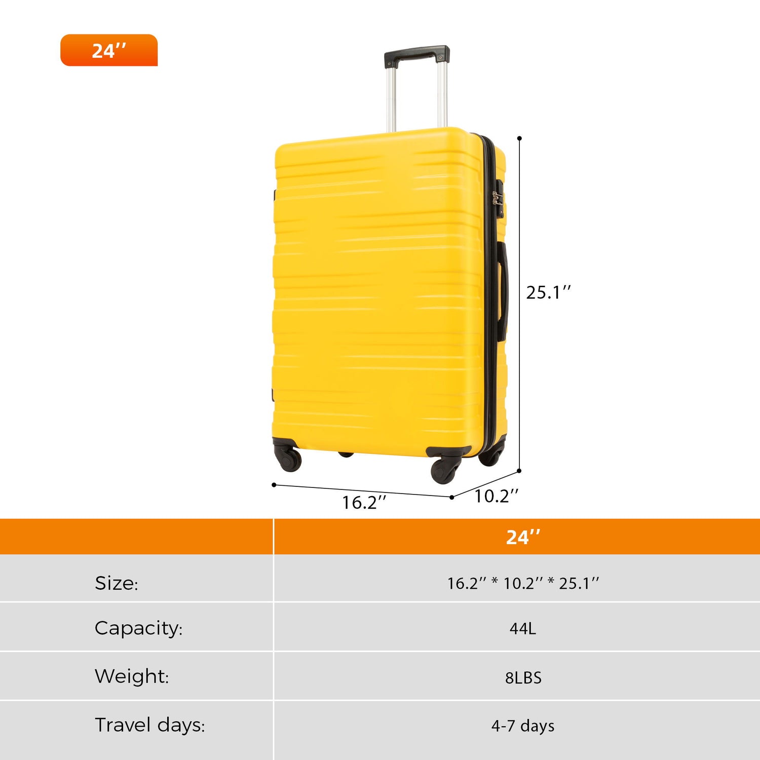Luggage With Tsa Lock Spinner Wheels Hardside Expandable Luggage Travel Suitcase Check In Luggage ABS 24&quot;