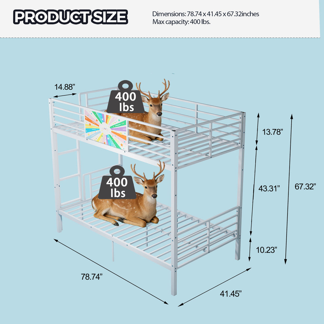 Bunk Bed, Convertible To 2 Separate Twin Size Beds &amp; Full Length Guardrail &amp; Ladder, No Box Spring Needed - White