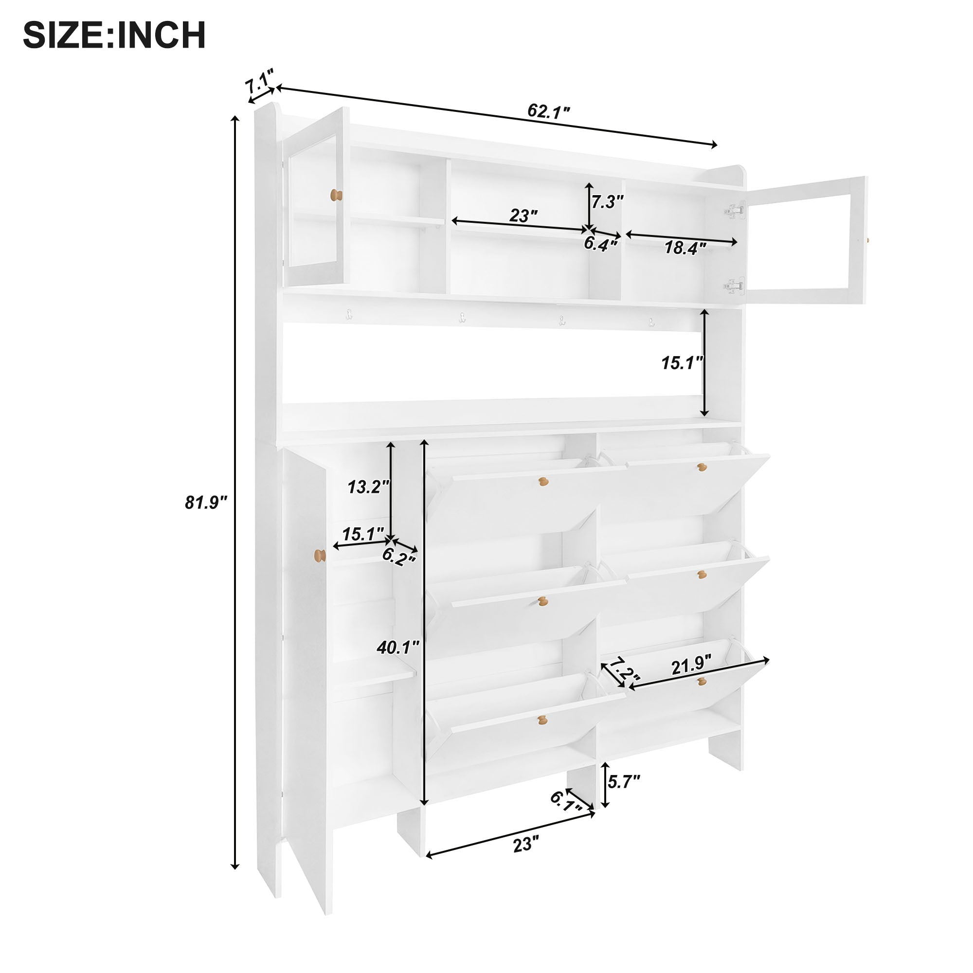 On Trend Multifunctional Tipping Bucket Shoe Cabinet With Storage Shelf &amp; 6 Flip Drawers