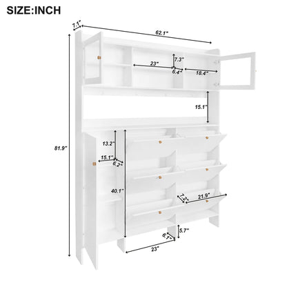 On Trend Multifunctional Tipping Bucket Shoe Cabinet With Storage Shelf &amp; 6 Flip Drawers