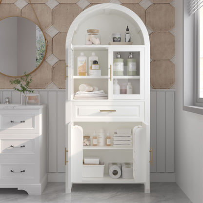 Arched Kitchen Pantry Cabinet With Adjustable Shelves &amp; Barn Door Design