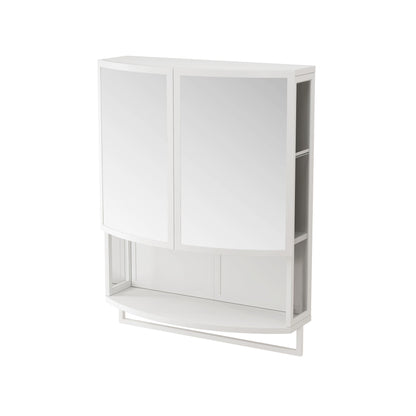 Arched Glass Double Door Wardrobe With Shatterproof Mirror, Open Shelf &amp; Towel Rack
