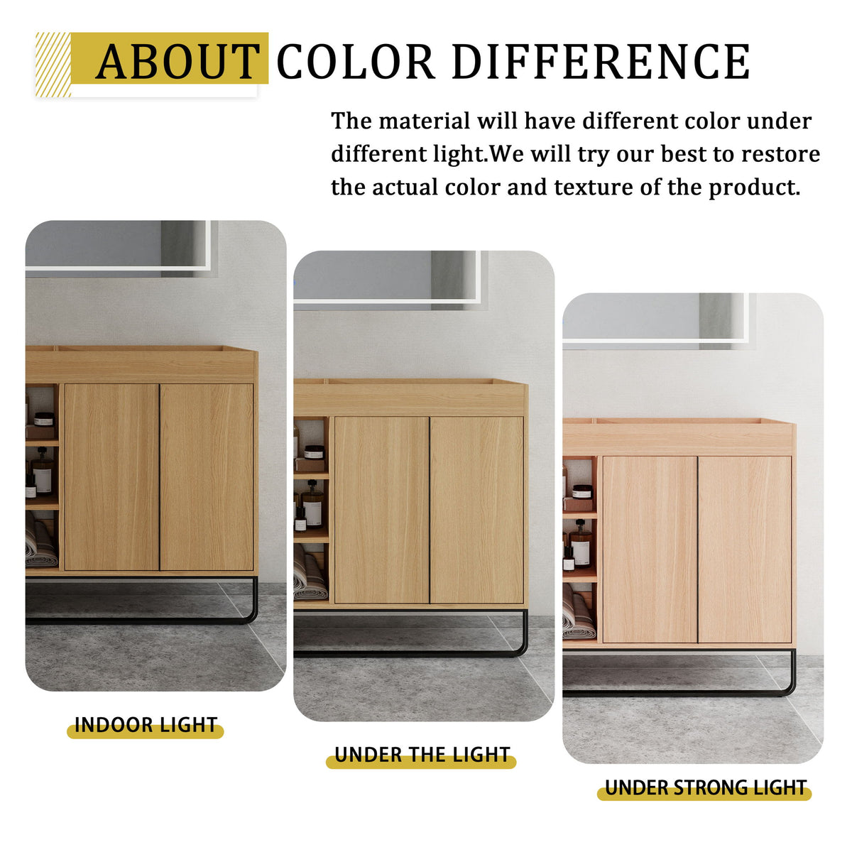 58" Freestanding Bathroom Cabinet With 4 Soft Close Doors &amp; 3 Open Racks (Vanity Only, No Sink) - Oak