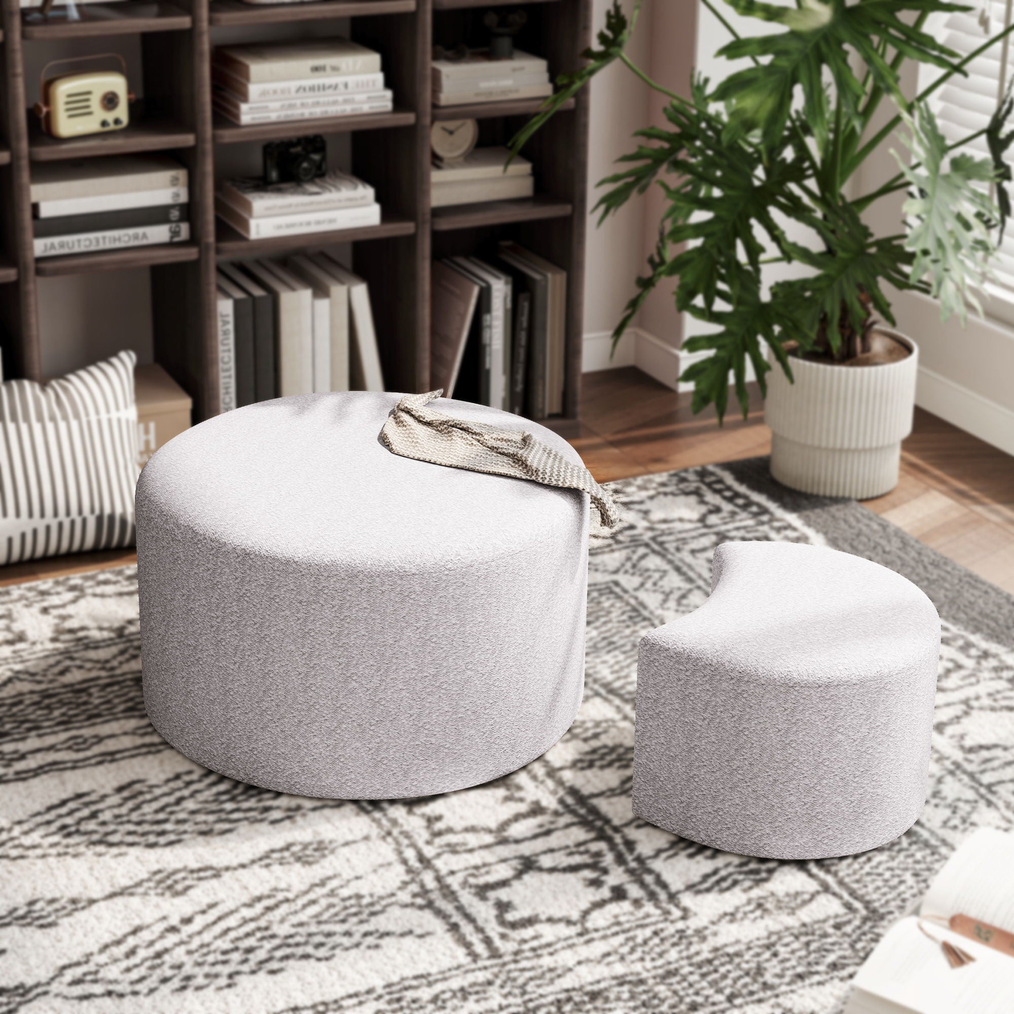 Upholstered Nesting Coffee Tables, Side Table, Footrest, Ottoman &amp; Seat For Living Room Bedroom Entryway Office (Set of 2) - Beige