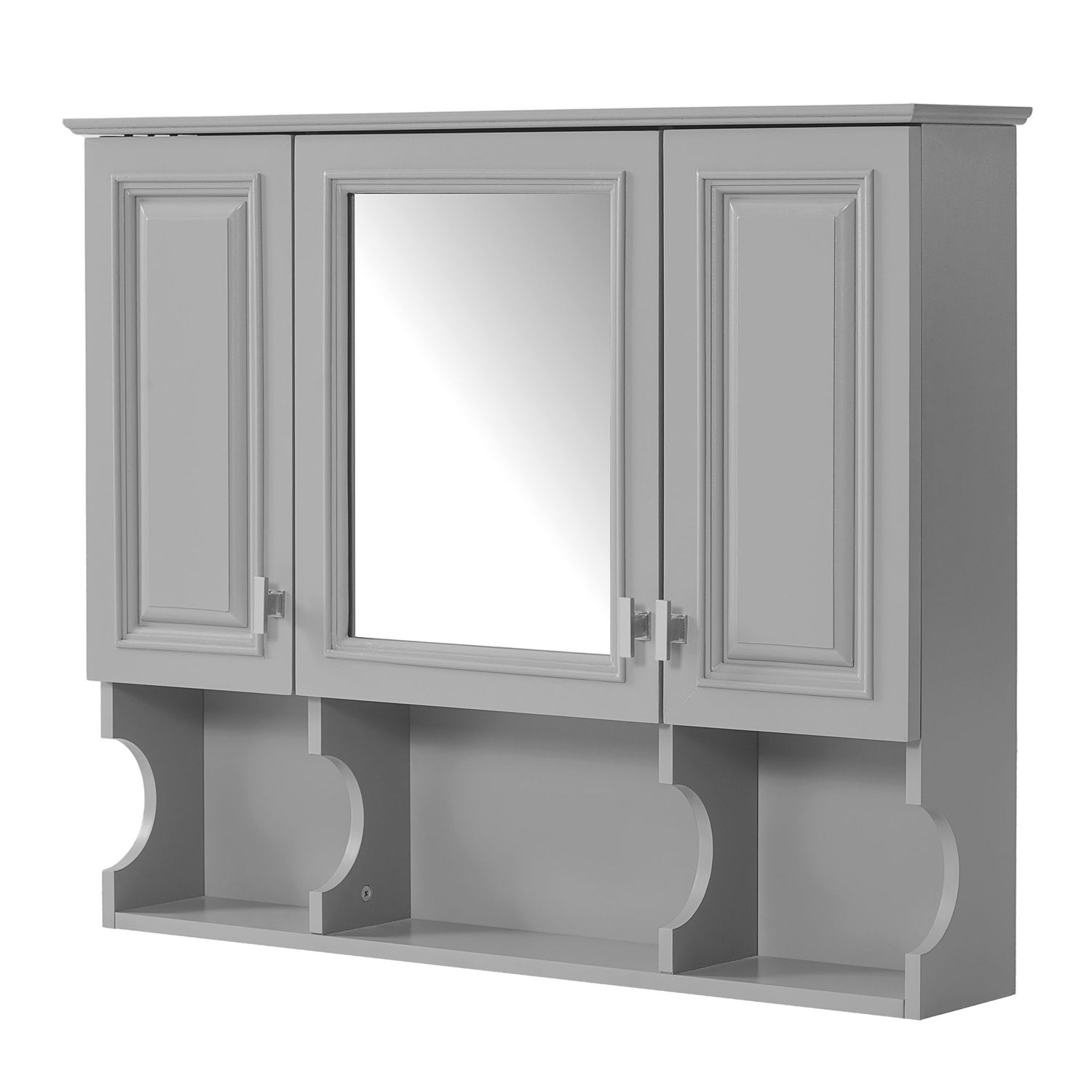Wall Mounted Bathroom Medicine Wall Cabinet With Mirror &amp; Open Shelves