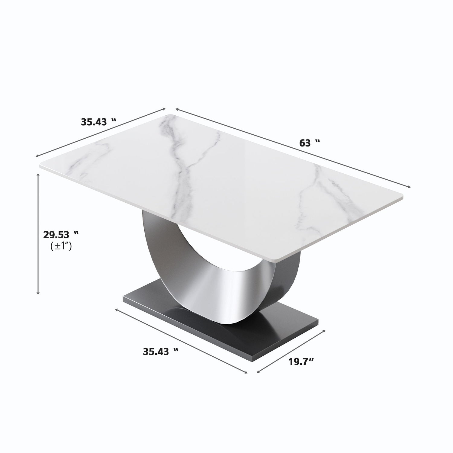 63&quot; Modern Artificial Stone Crescent-Shaped Metal Legs, Can Accommodate 6-8 People - White / Black